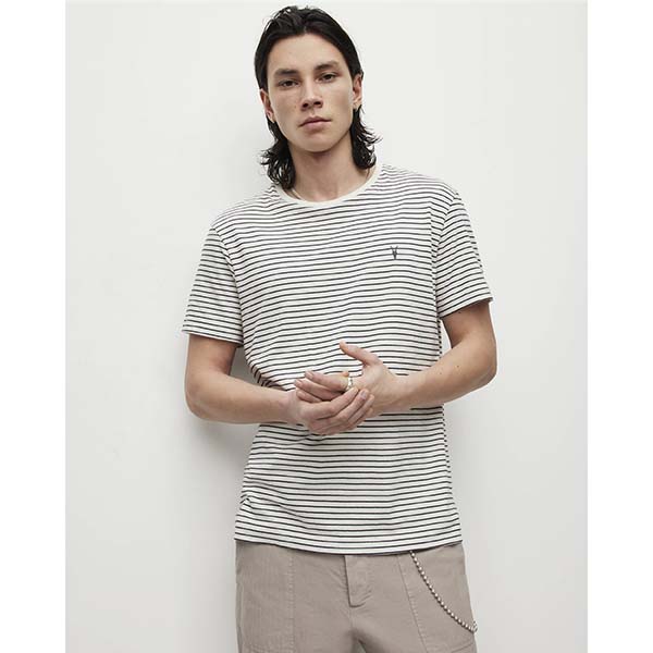 Allsaints Australia Mens Wallis Striped Crew T-Shirt White/Black AU93-132